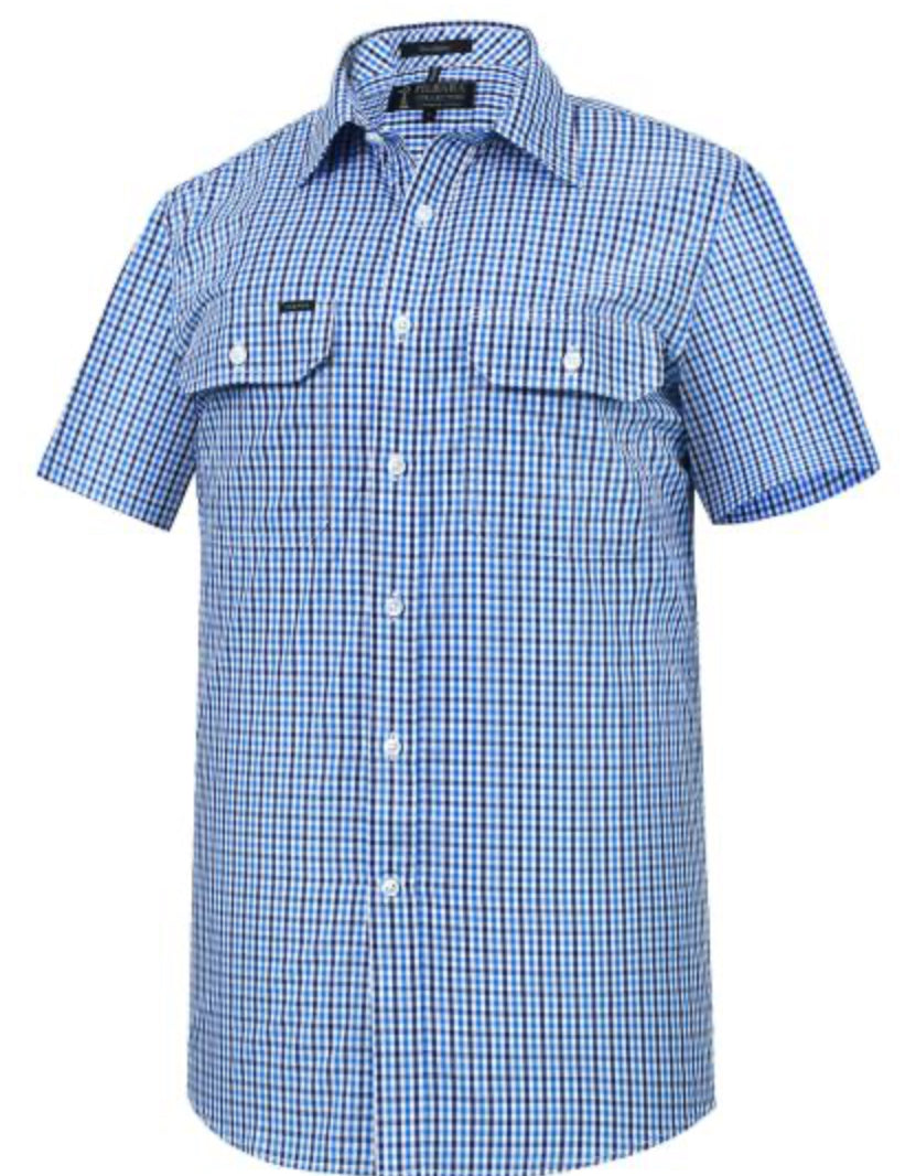 Pilbara Mens Check Dual Pocket S/S Shirt