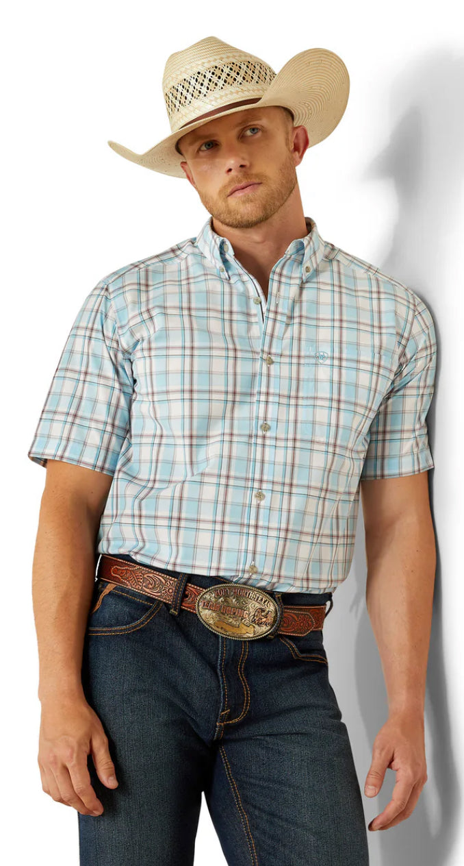 Ariat Mens Pro Geoffrey Short Sleeved Shirt in Light Turquoise 10054686