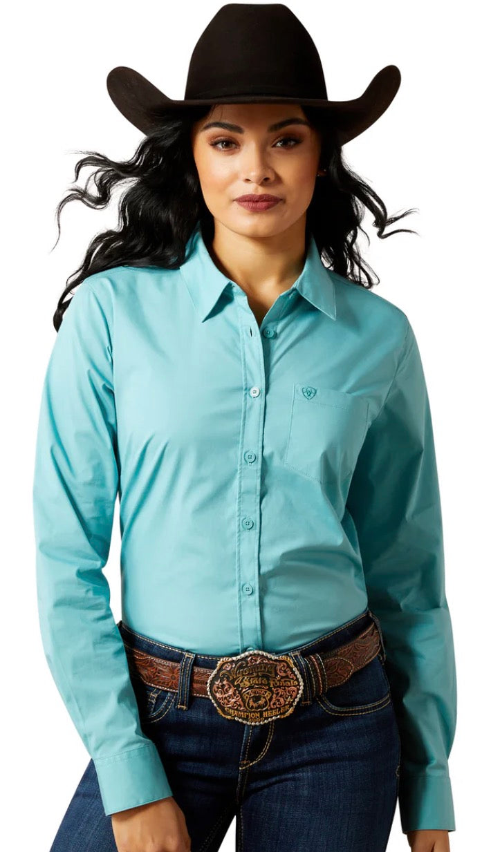 Ariat Ladies Kirby Wrinkle Resistant L/S Shirt in Aqua Sea 10062538