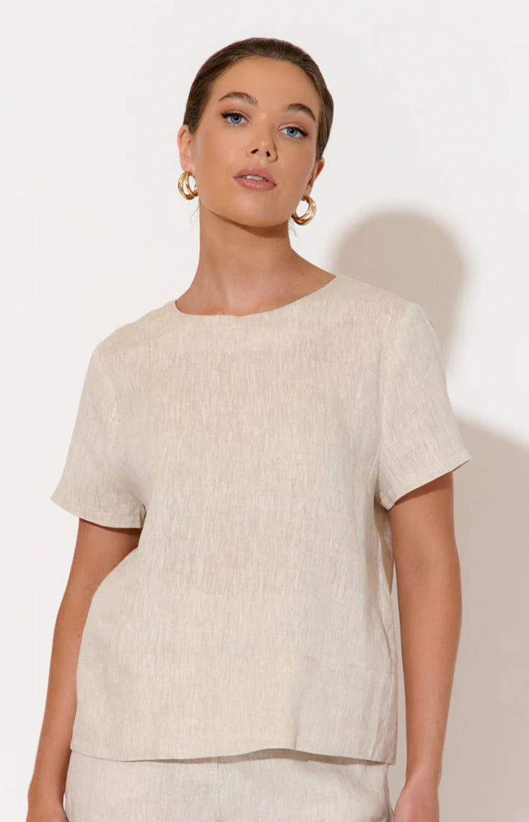 Adorne Ladies Kita Short Sleeved Button Back Linen Top in 2 Colours