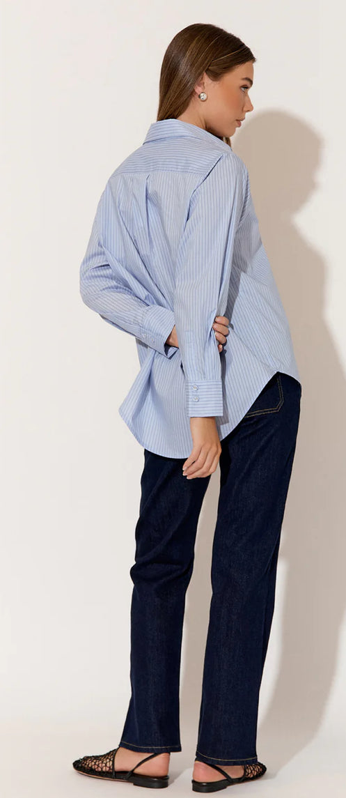 Adorne Lennon Poplin Stripe Shirt in Blue
