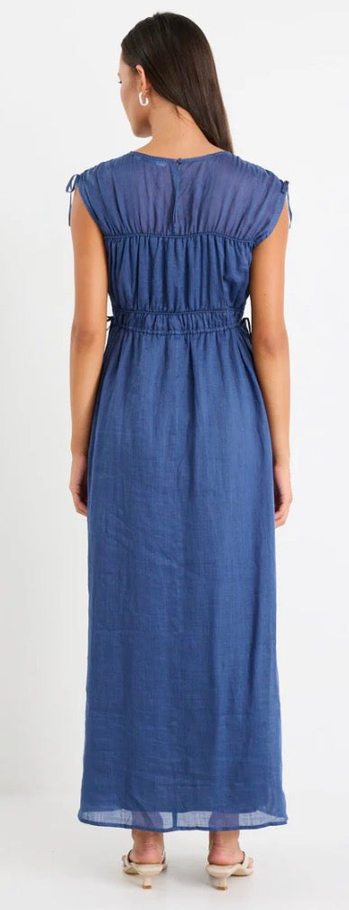 Compass Navy Ramie Relaxed Sleeveless Maxi Dress