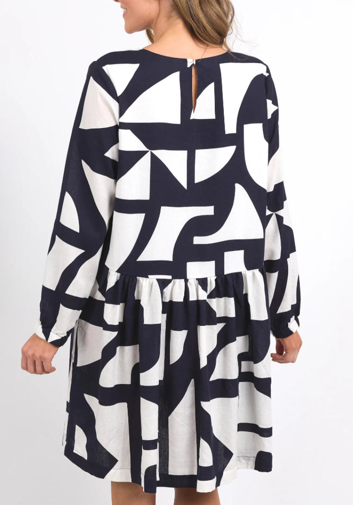 Elm Ladies Dali Dress Midnight Abstract