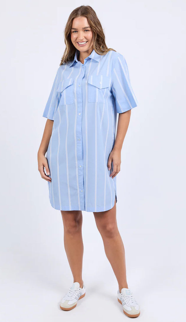Foxwood Holiday Shirt Dress in Blue & White Stripe