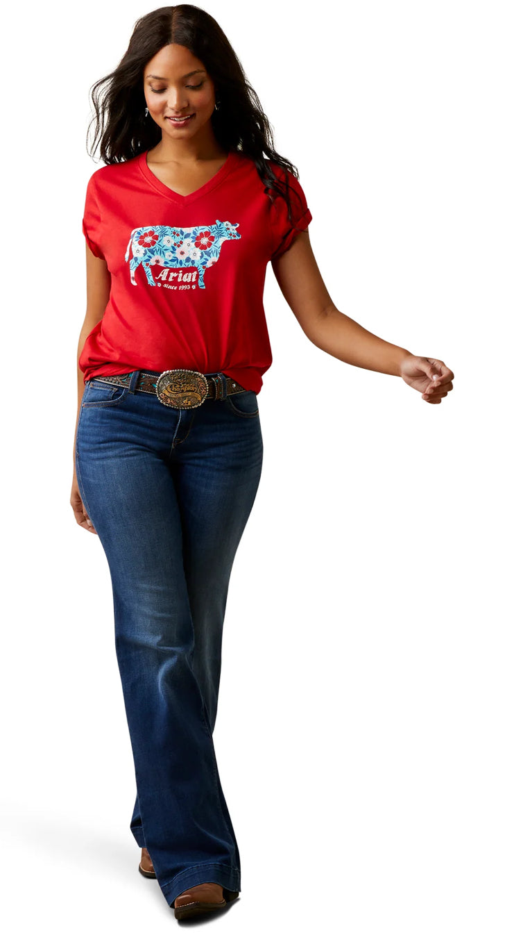Ariat Ladies Flower Cow Tee 10045086