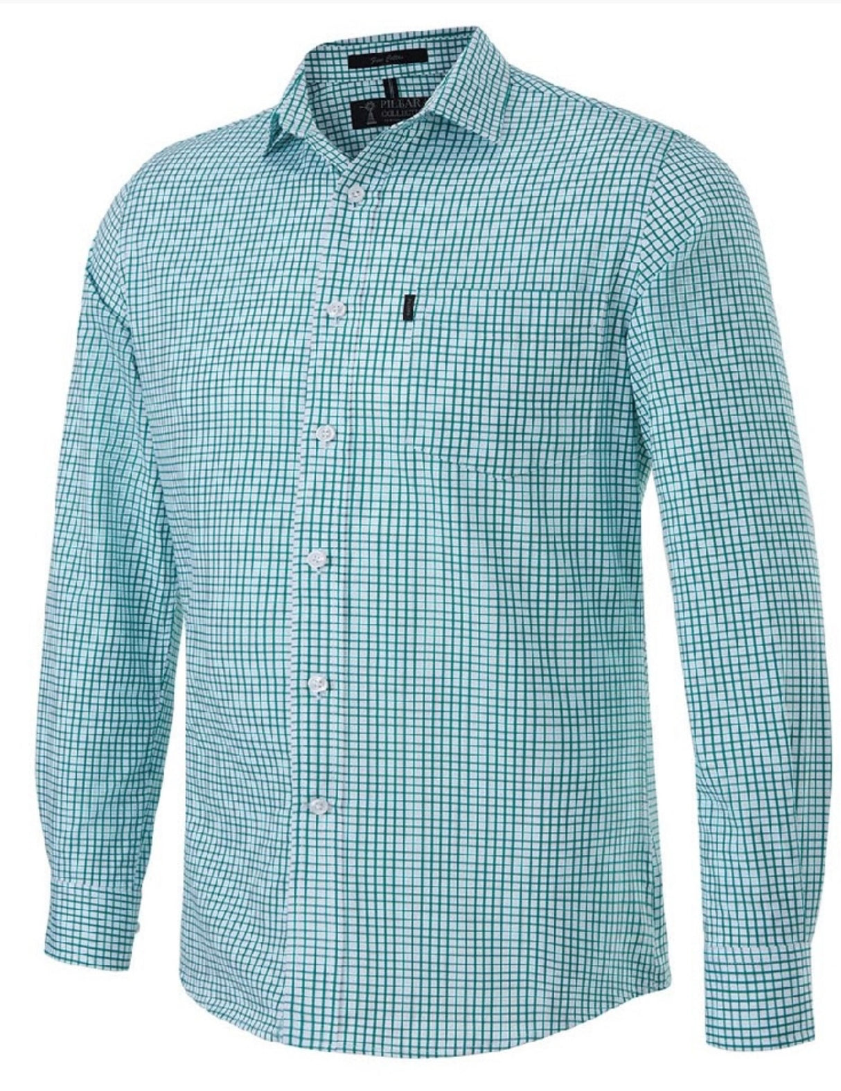 Pilbara Collection Mens L/S Single Pocket Shirt ( Emerald, Navy & Blue Checked )