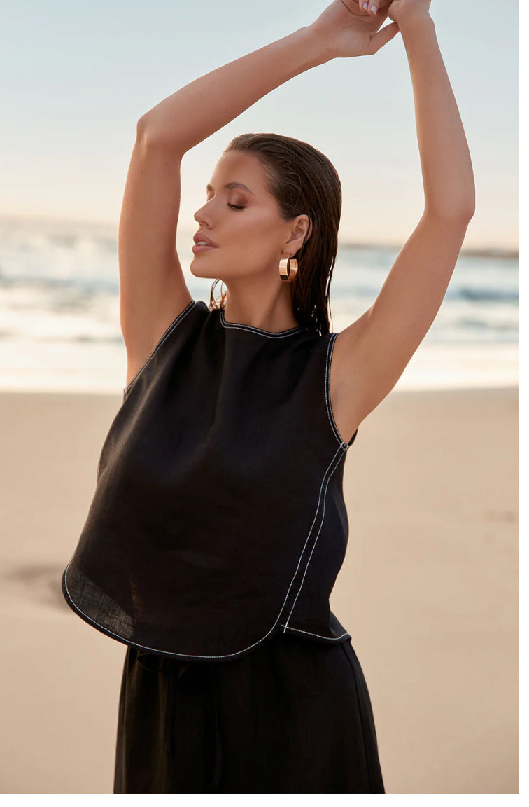Adorne Ladies Leighton Contrast Stitch Linen Top