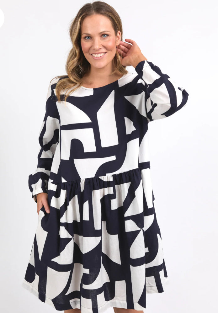 Elm Ladies Dali Dress Midnight Abstract