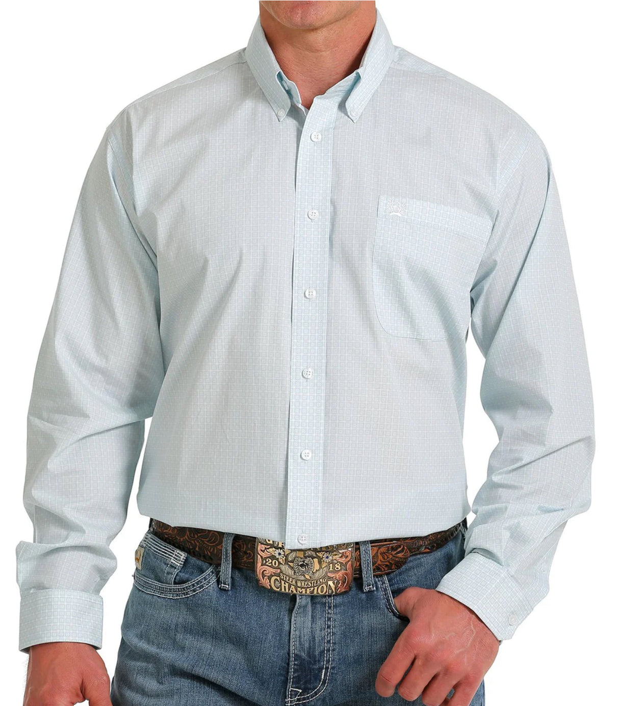 Cinch Mens Pale Blue Patterned Shirt MTW1105603