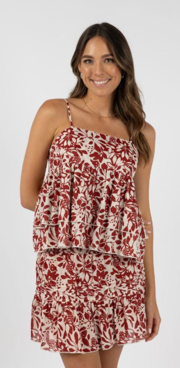 Humidity Eden Tier Top in Brick print