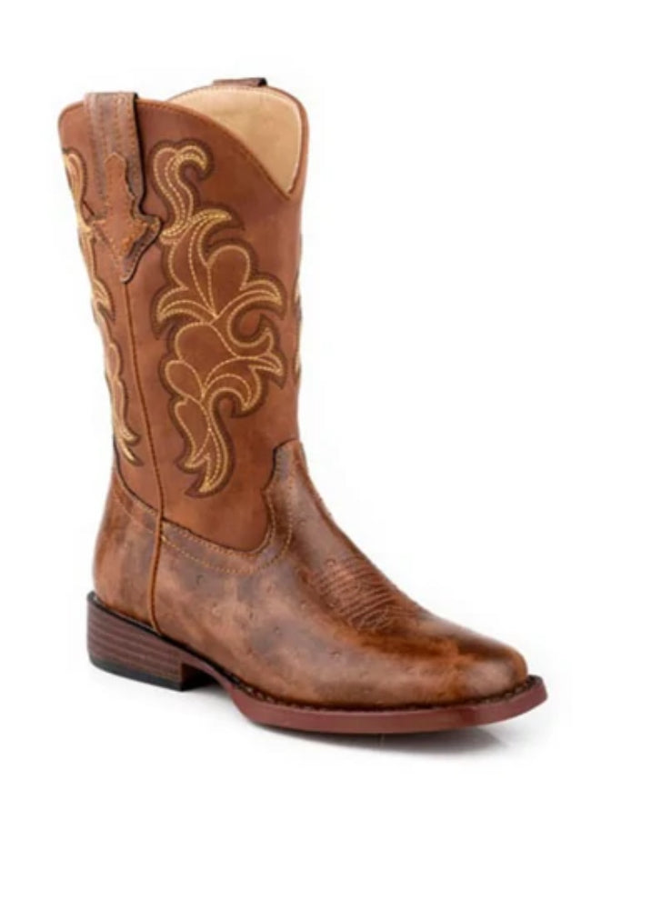 Roper Kids Quills Brown/Cognac Ostrich Print Boots