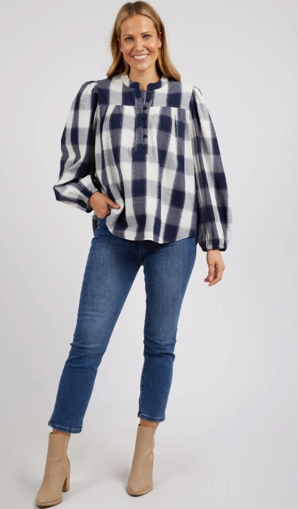 Elm Ladies Cedar Check Blouse in Navy