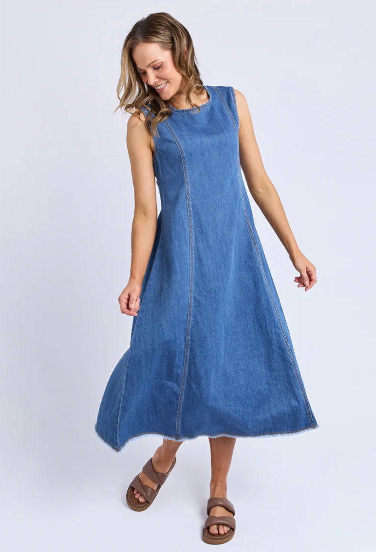 Foxwood Ladies Solene Denim Dress in Mid Blue