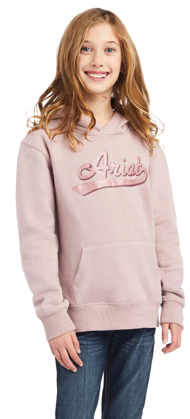 Ariat Girls REAL Glitter Logo Hoodie Nostalgia Rose Heather 10042234