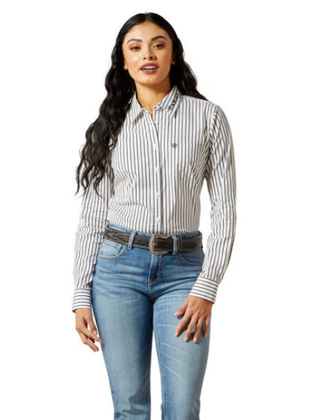 Ariat Ladies Kirby Stretch Long sleeved Black & White Triangle Stripe Shirt 10062658