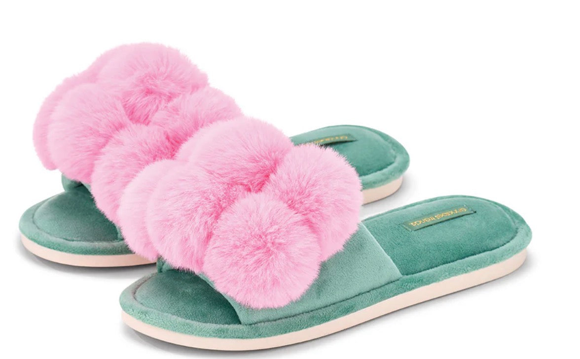 Annabel Trends Cosy Luxe Slipper Pom Pom Range in Candy and Green