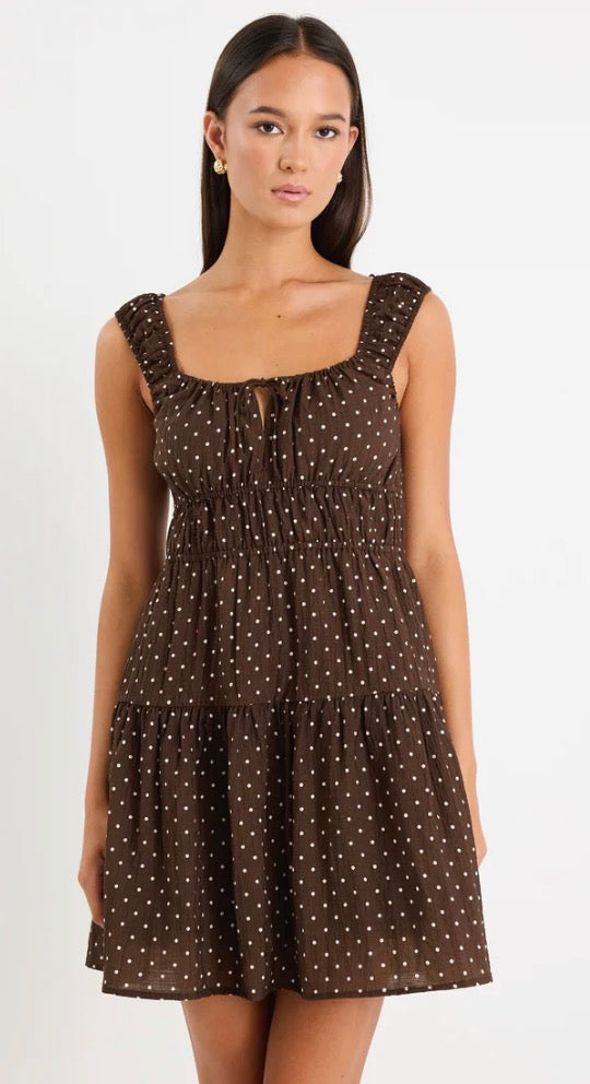 Tricky Chocolate Mini Polka Dot Sleeveless Mini Dress