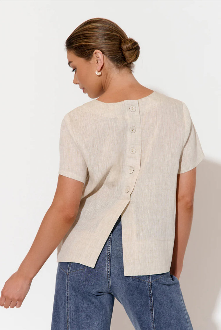 Adorne Ladies Kita Short Sleeved Button Back Linen Top in 2 Colours