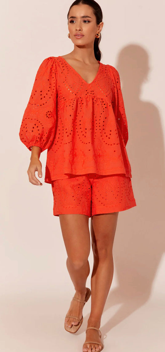 Adorne Ladies Vivienne Deco Broderie Top in Tangerine