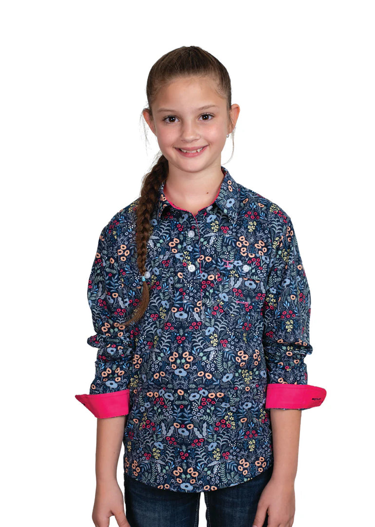 Just Country Girls Harper Shirt - Navy Meadow Flowers/Hot Pink