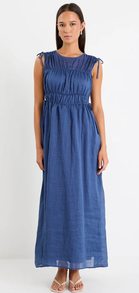 Compass Navy Ramie Relaxed Sleeveless Maxi Dress