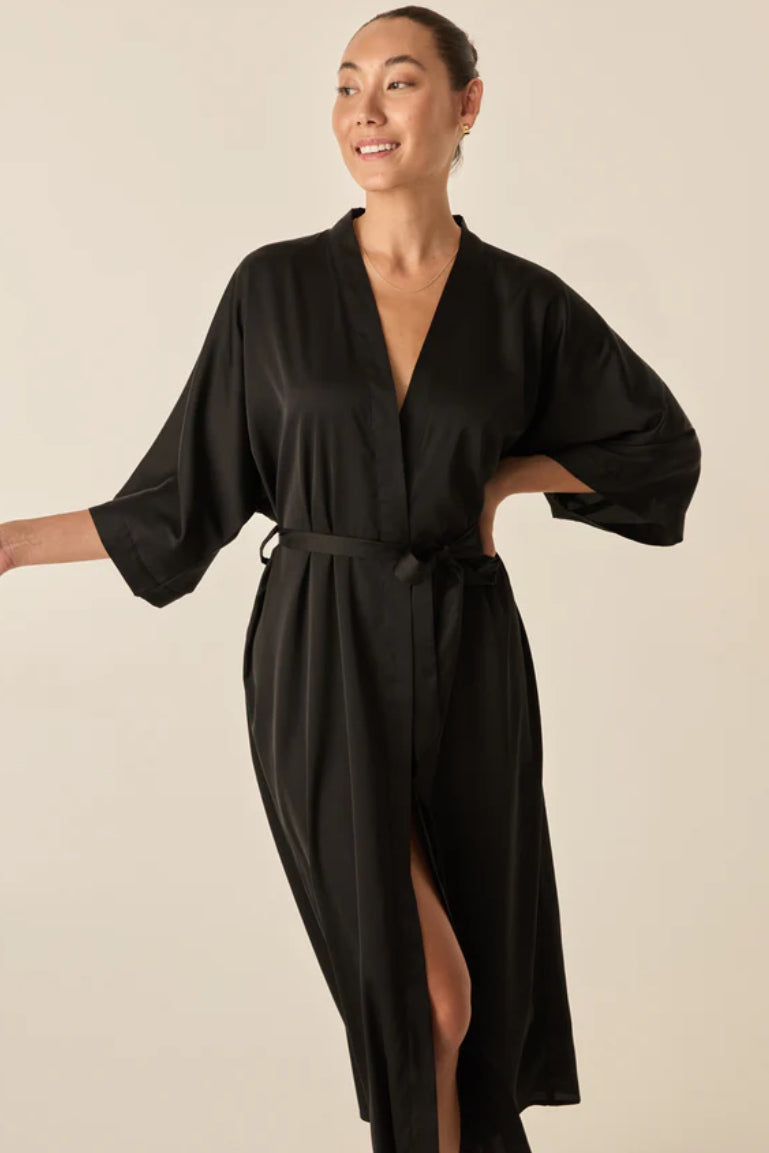 Gingerlilly Bethany Black Satin Robe