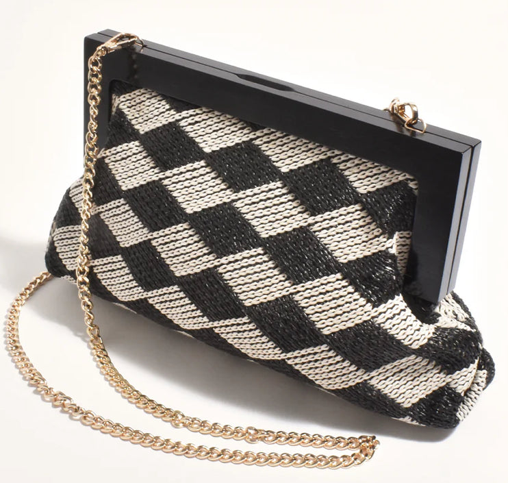 Adorne Zoey Diamond Timber Frame Clutch