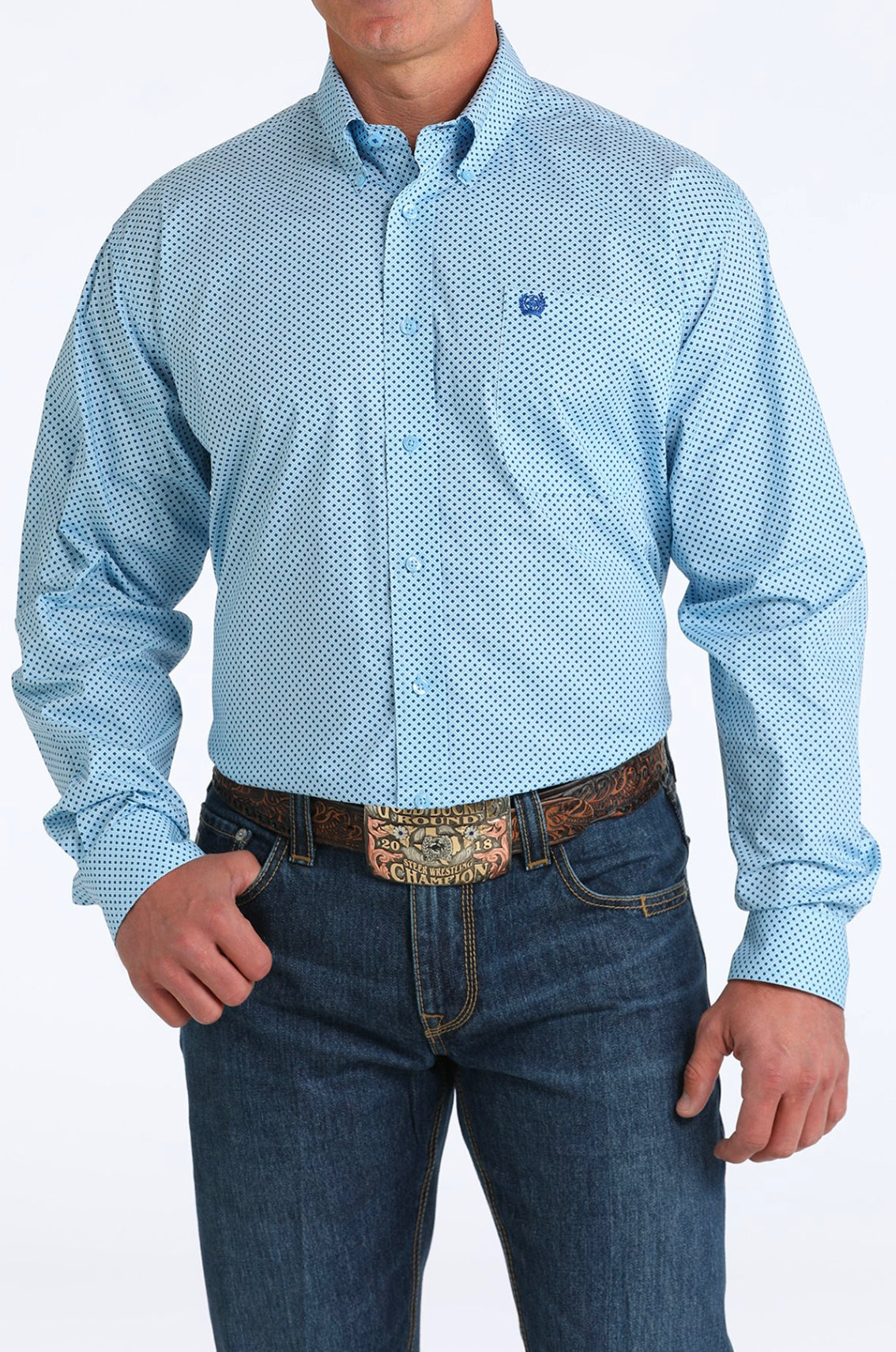 Cinch Mens Stretch Diamond Print Blue Shirt MTW1105798