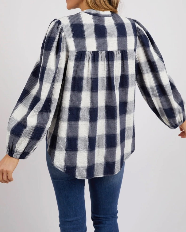 Elm Ladies Cedar Check Blouse in Navy