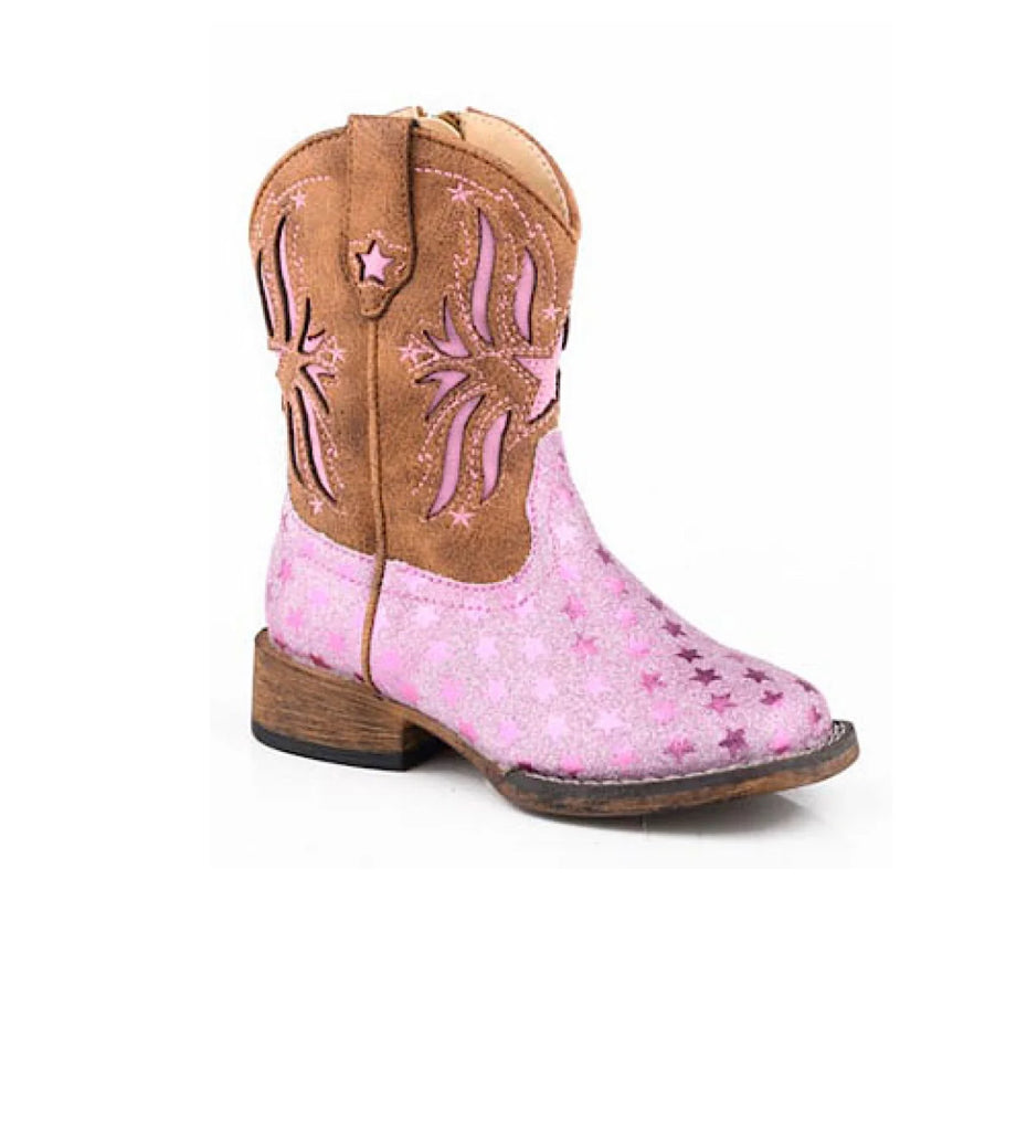 Roper Kids Scarlet Pink Glitter/Brown Boots
