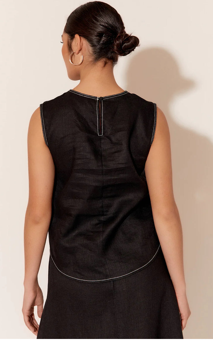 Adorne Ladies Leighton Contrast Stitch Linen Top