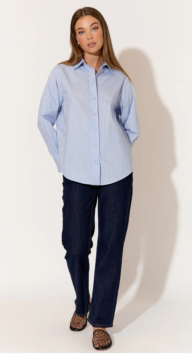 Adorne Lennon Poplin Stripe Shirt in Blue