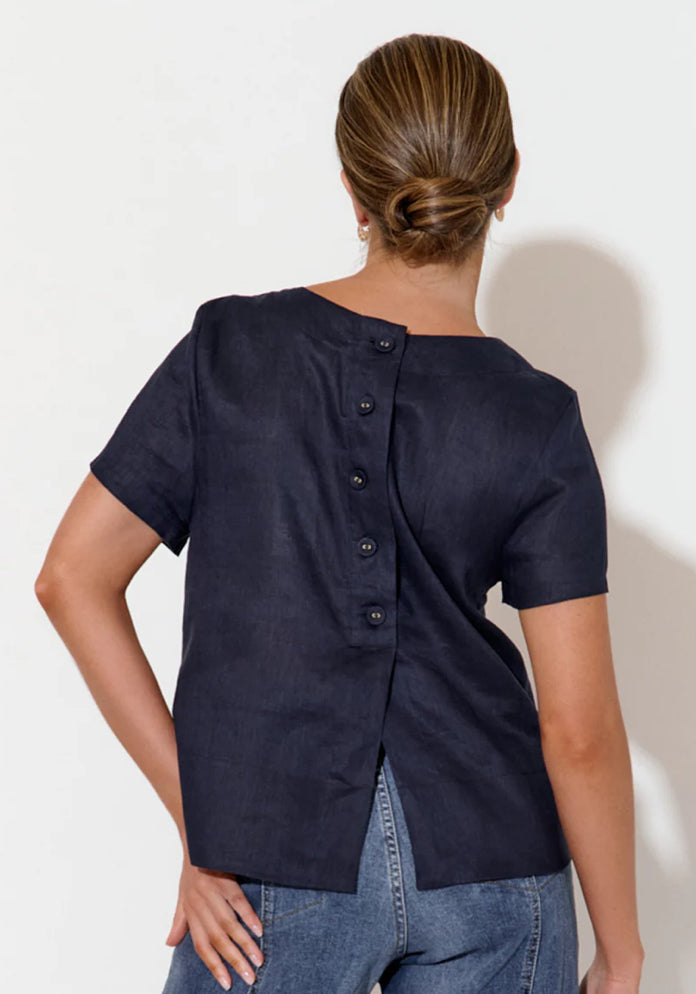 Adorne Ladies Kita Short Sleeved Button Back Linen Top in 2 Colours