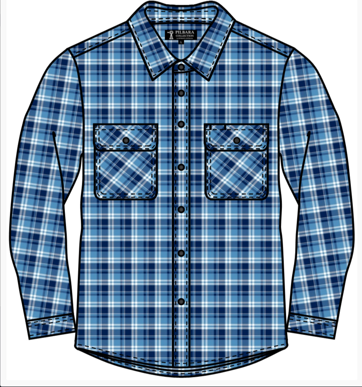 Pilbara Men’s Quilted Flannelette Shirt - Navy/Blue/White - RM123QS