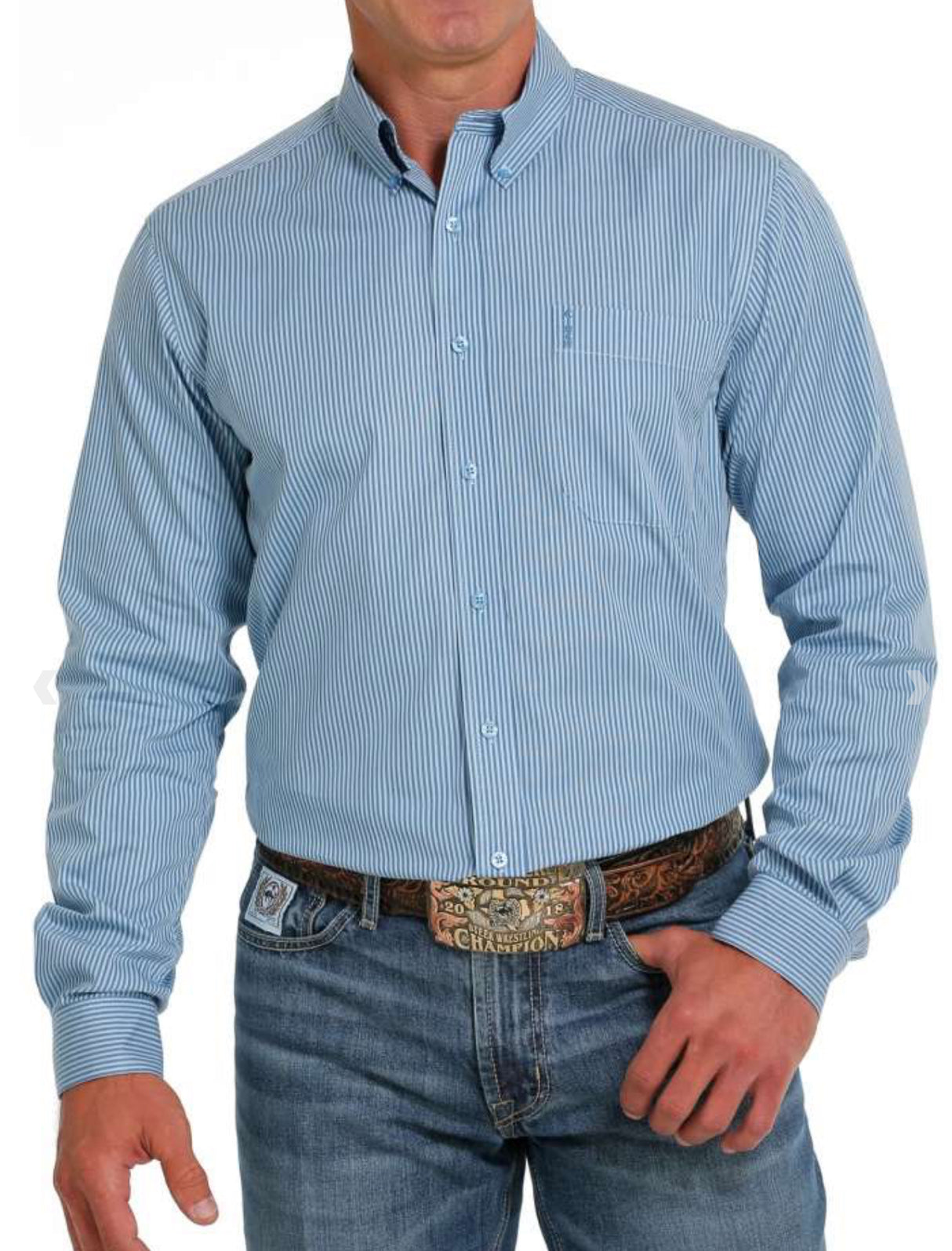 Cinch Mens Modern Fit Blue Pin Stripe MTW1347085