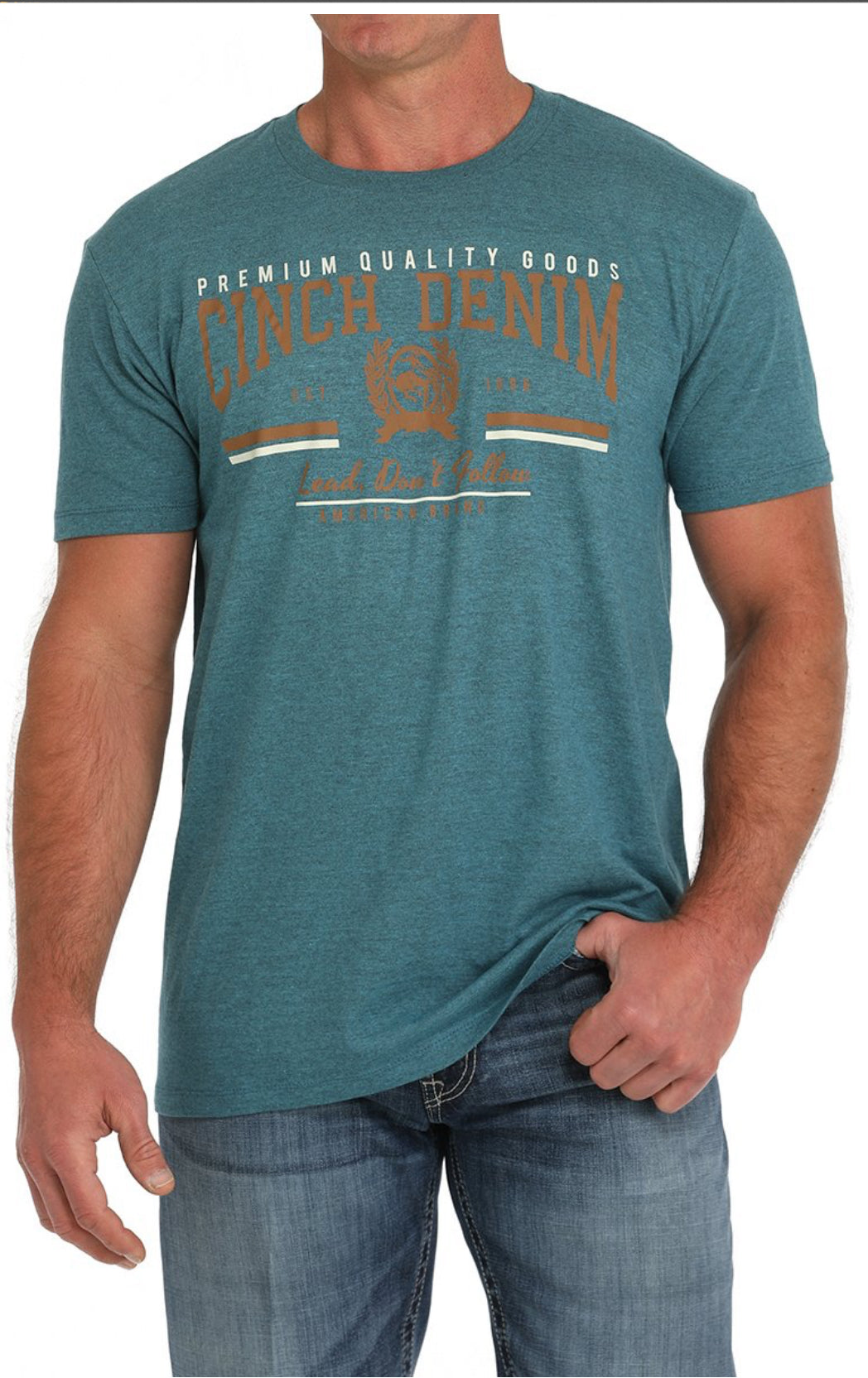 Cinch Mens Denim T-shirt - Teal - MTT1690676