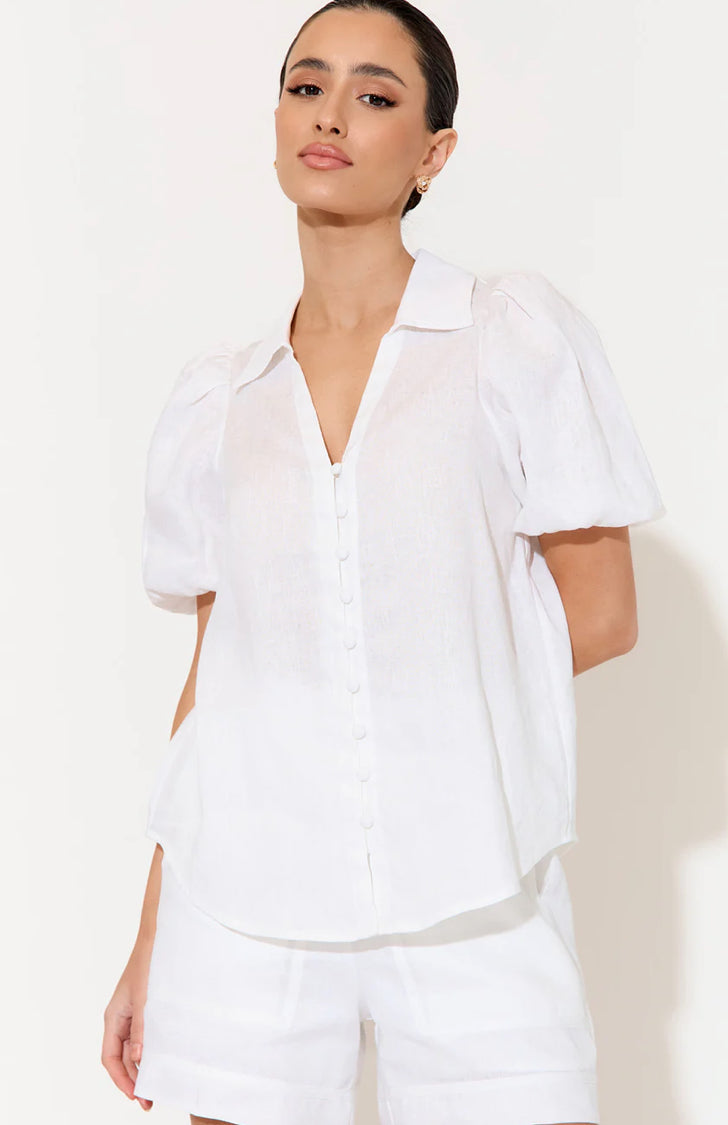 Adorne Ladies Kate’s Linen Short Sleeved Shirt in White
