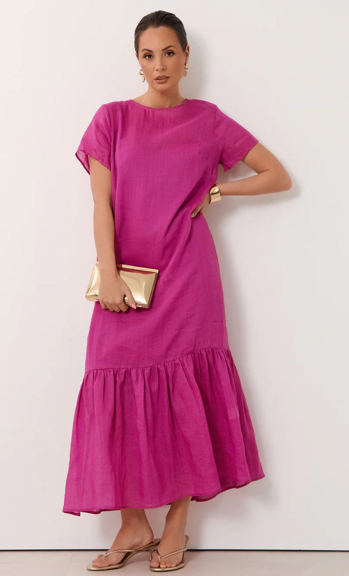 Adorne Ladies Rio Ramie Maxi Dress in Magenta