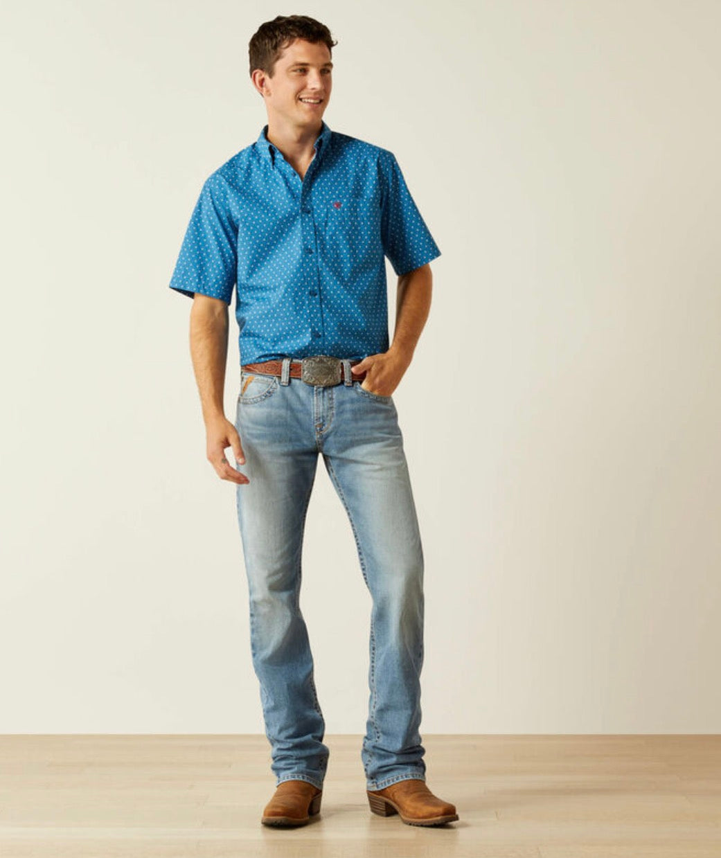 Ariat Mens Scott Pro Series Short Sleeved Shirt in Dark Teal 10059017