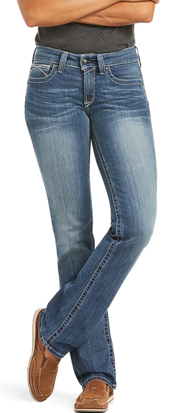 Ariat Ladies REAL Mid Rise Straight Jeans in Rainstorm 10017217