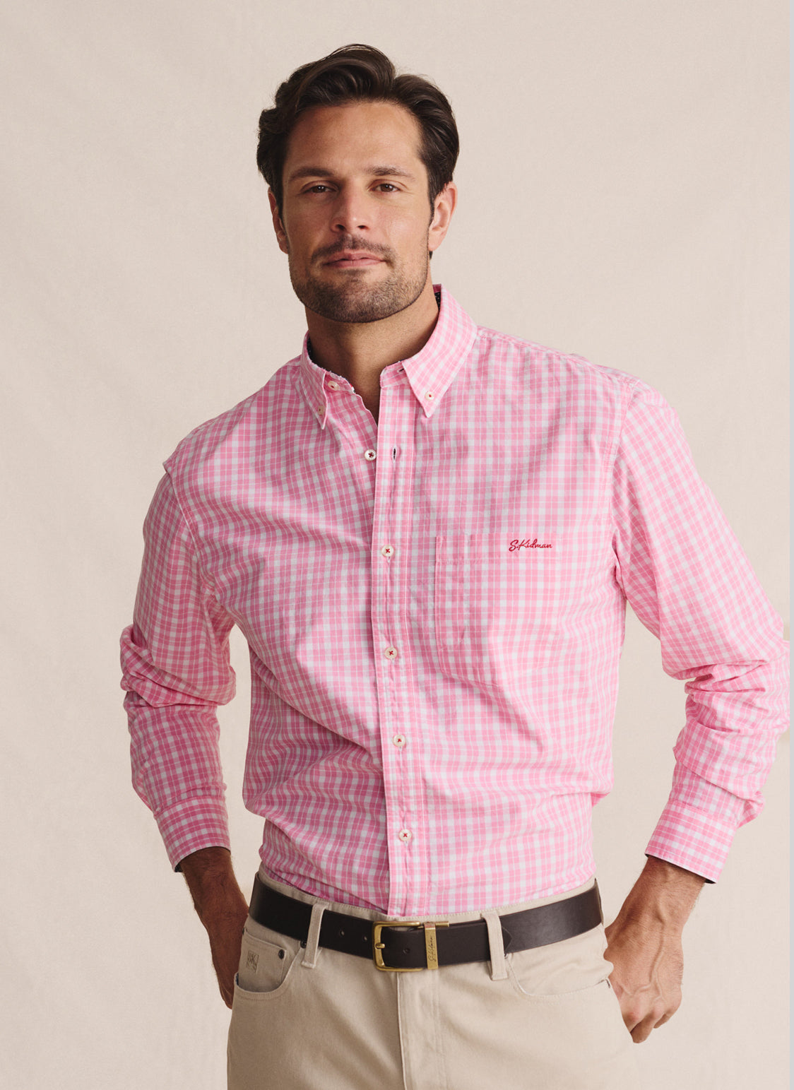 S Kidman Aberdeen Mens Pink Check Long Sleeved Shirt