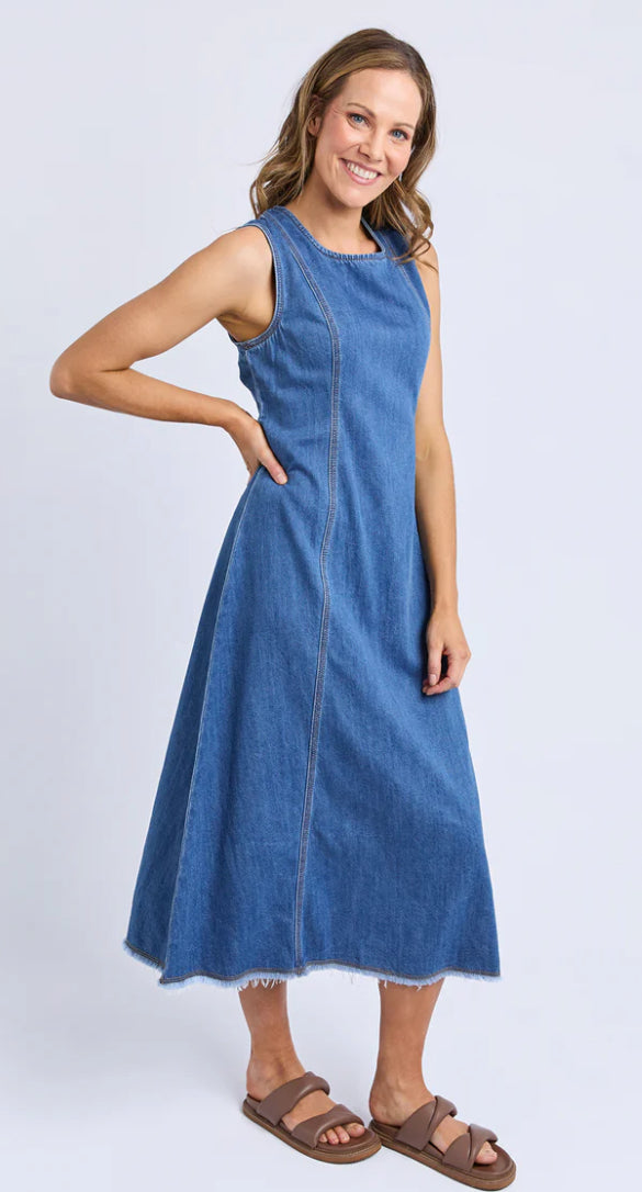 Foxwood Ladies Solene Denim Dress in Mid Blue