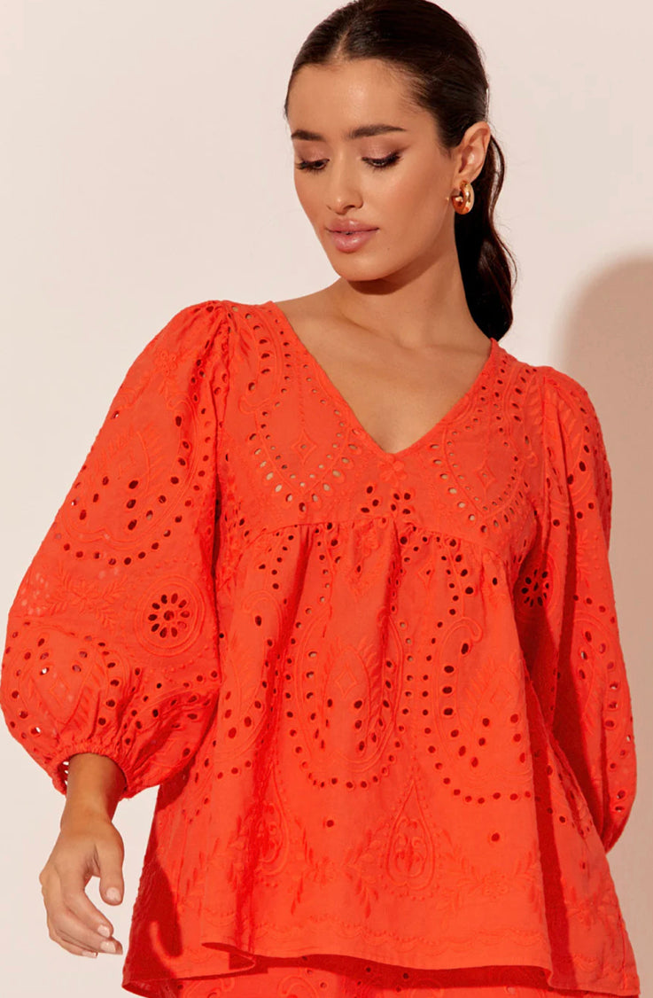 Adorne Ladies Vivienne Deco Broderie Top in Tangerine