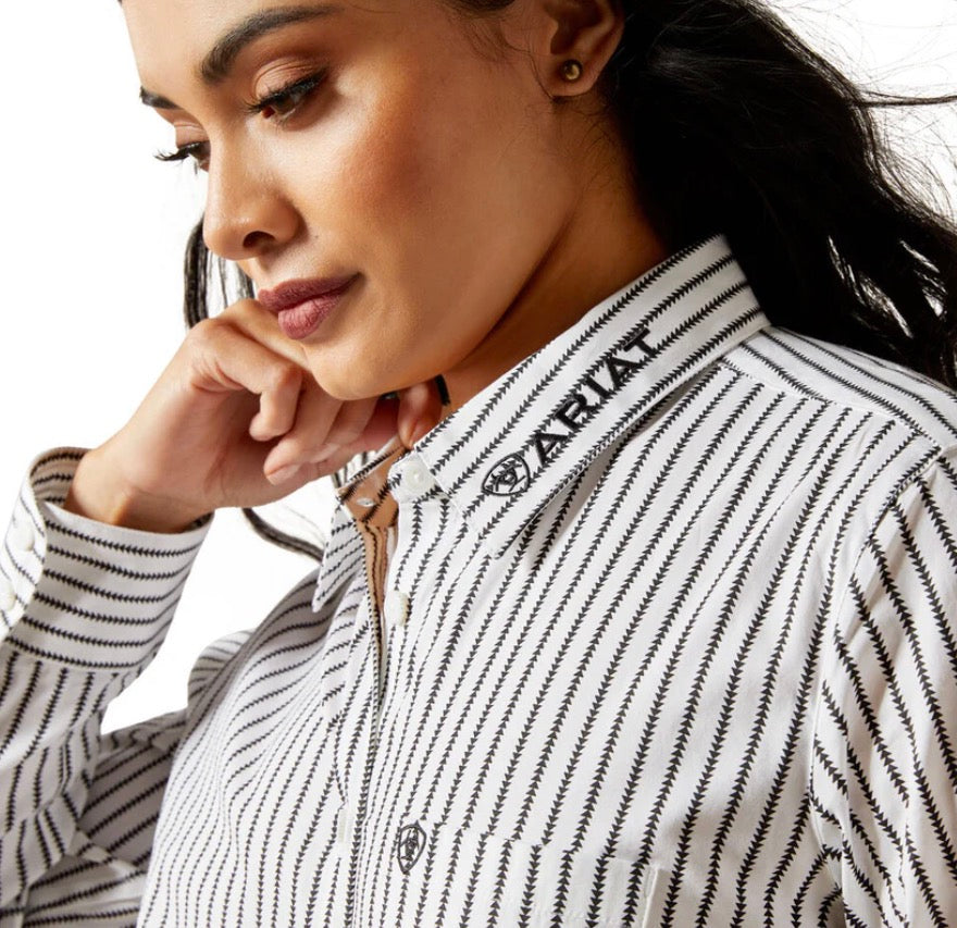 Ariat Ladies Kirby Stretch Long sleeved Black & White Triangle Stripe Shirt 10062658