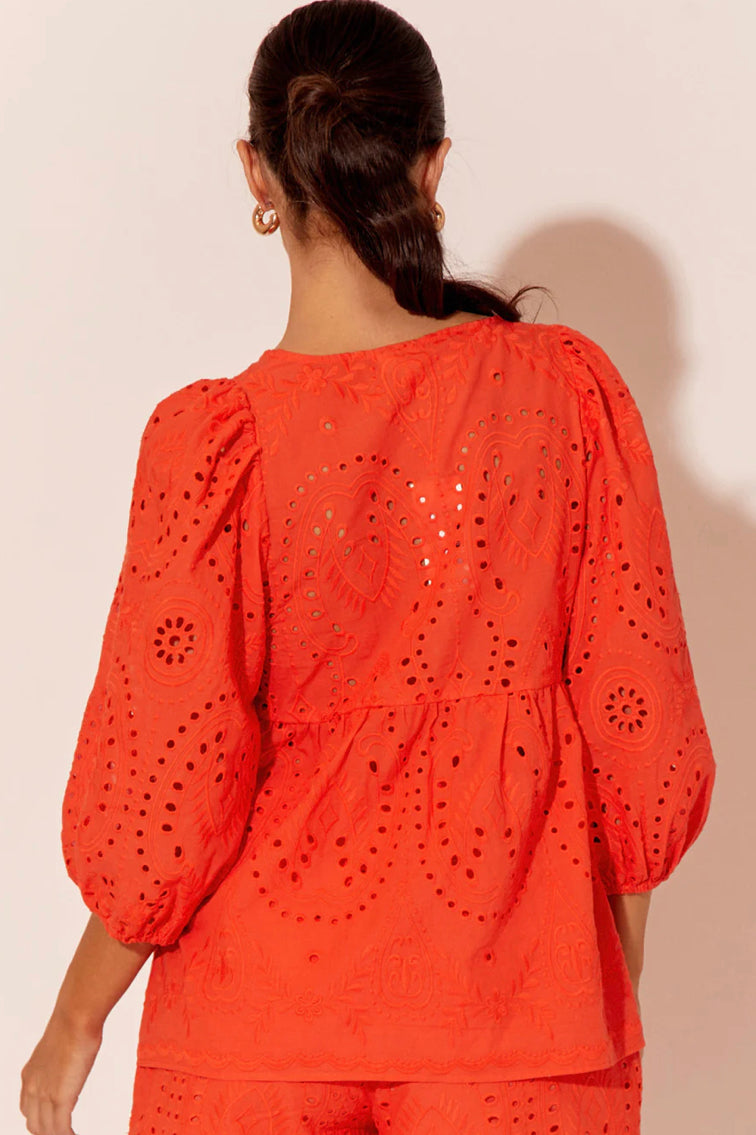 Adorne Ladies Vivienne Deco Broderie Top in Tangerine