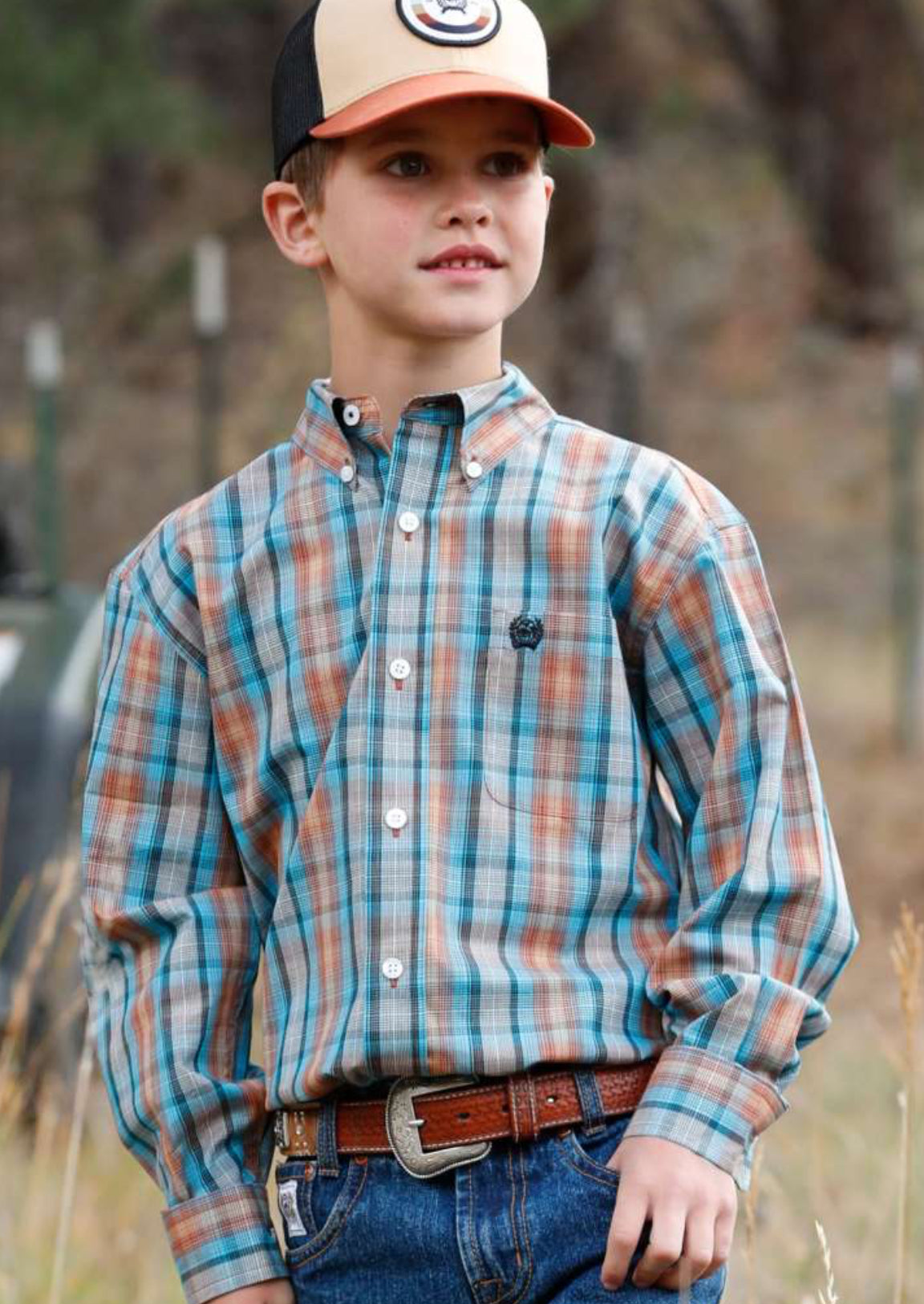 Cinch Boys Blue & Brown Shirt MTW7060322