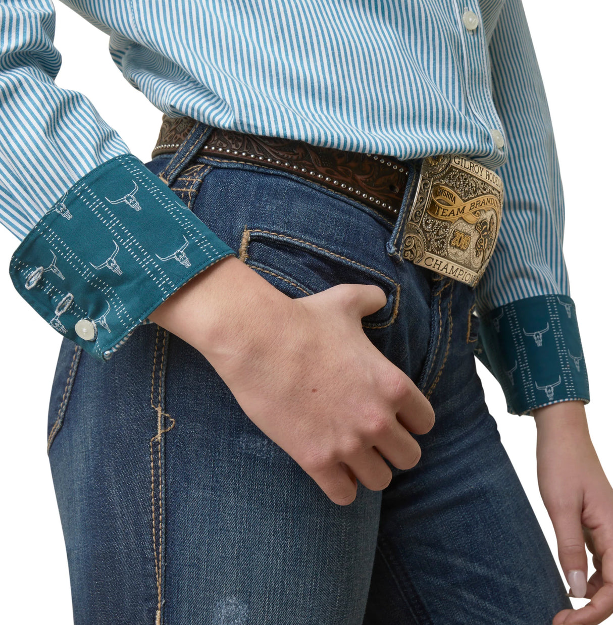 Ariat Ladies Kirby Stretch LS Crystal Teal Stripe Shirt 10046700