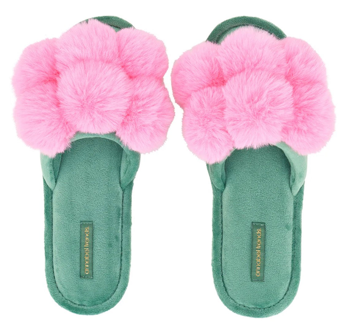Annabel Trends Cosy Luxe Slipper Pom Pom Range in Candy and Green