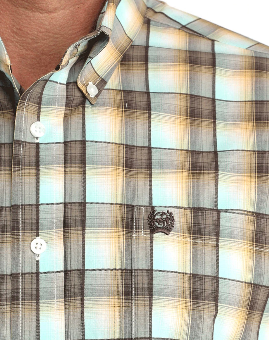 Mens Cinch Classic Fit Western Teal Tan Check Shirt MTW1106067