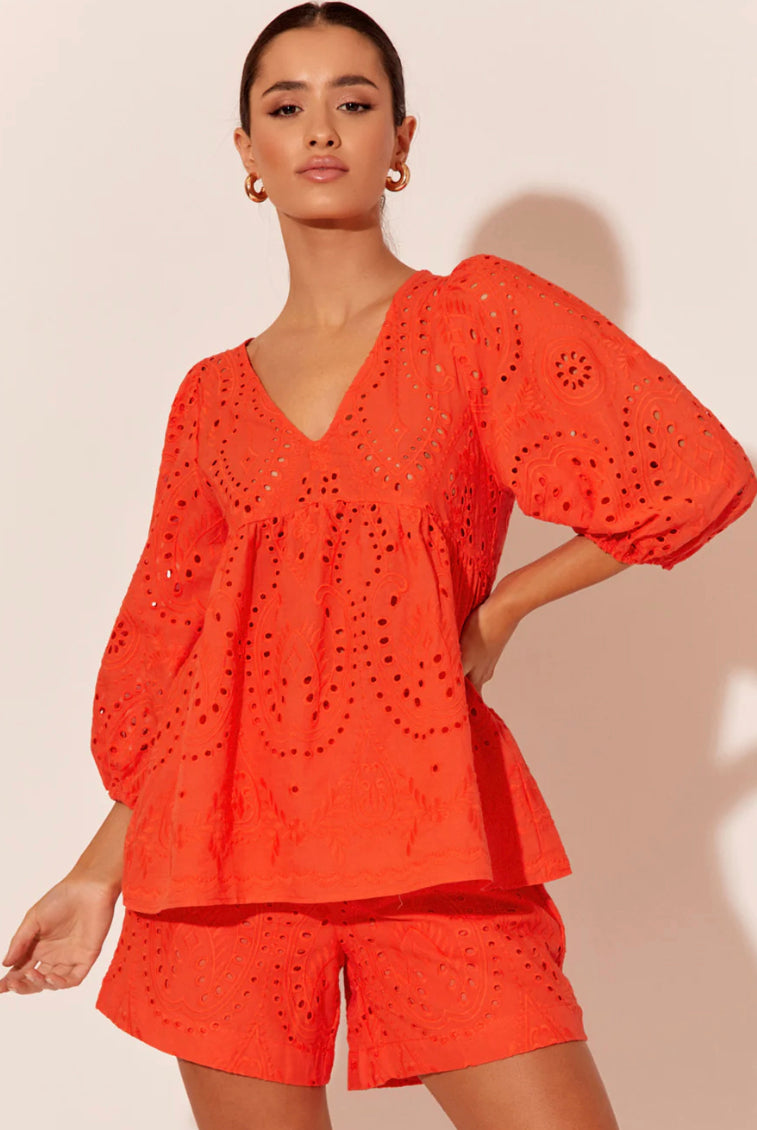 Adorne Ladies Vivienne Deco Broderie Top in Tangerine